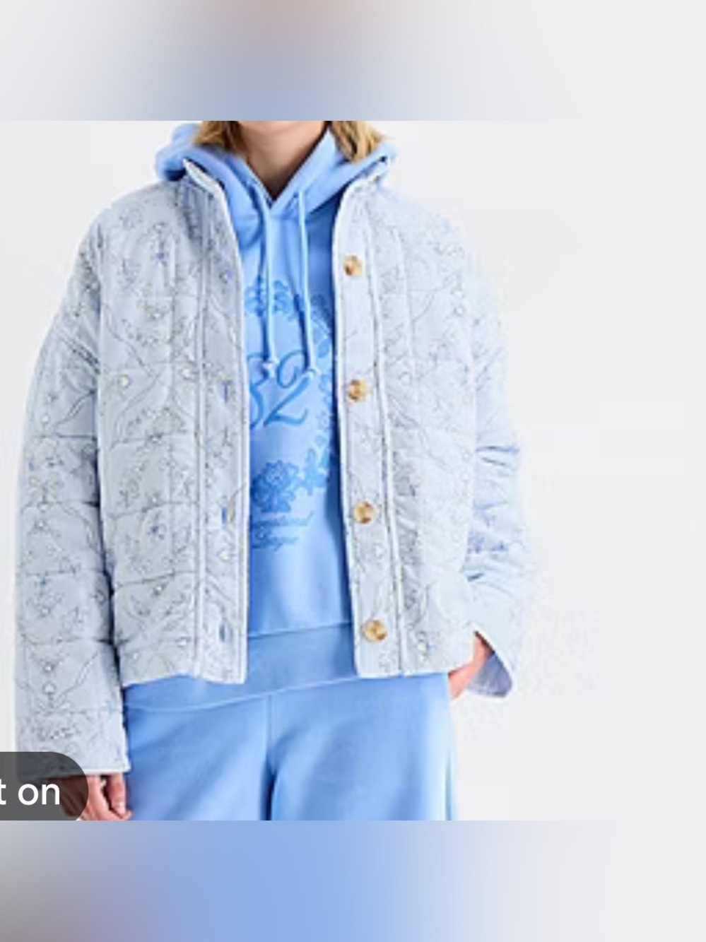 Arizona|Soft Pale Blue Ditsy Floral Quilted Jacket,buttons up•••NWT,size medium